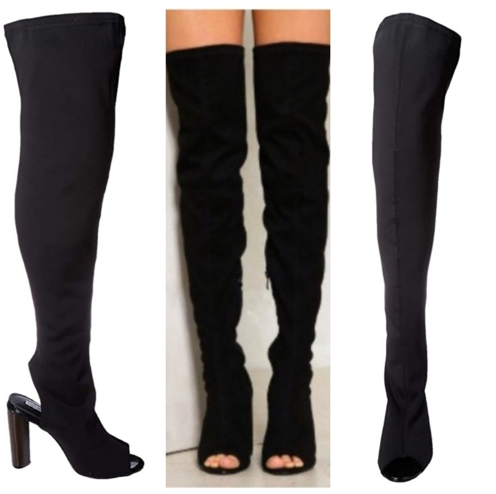 Thigh High Peep Toe Heel Boots Size 10